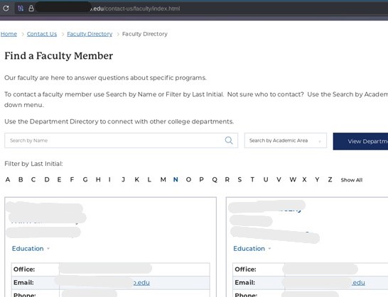 screenshot of school directory screenshot of directory